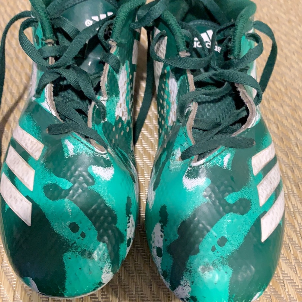 COPY - addidas green and white yourh size 4 cleats used good condition